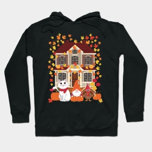 Happy Autumn Thanksgiving British Longhair Cat Gnome Turkey Hoodie
